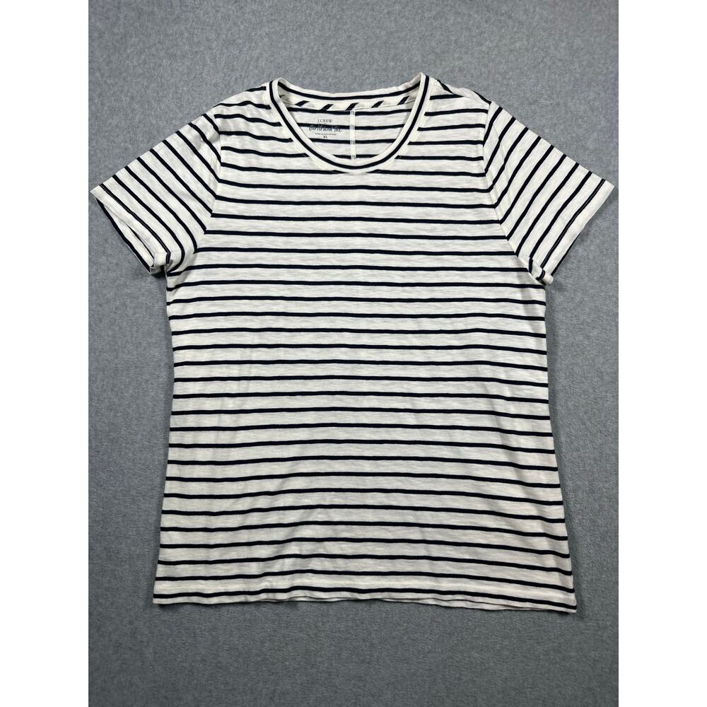 J.Crew Pullover Girlfriend Tee Shirt Women Size X-Large Cream/Black Short Sleeve